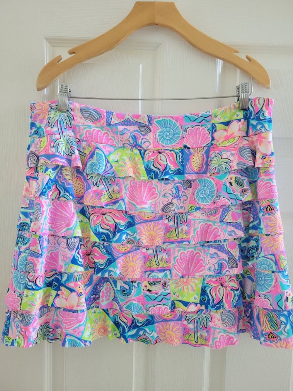 Lulu B Pink Blue Cha Cha Ruffled Skort Plus size 1X Block Print UPF 50 Beach - Picture 7 of 7